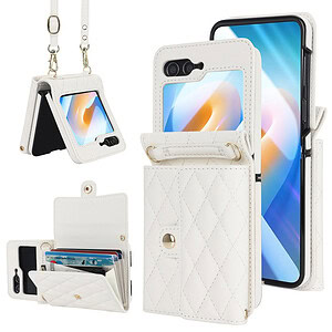 Solidenz Fashion Portemonnee hoesje met koord Samsung Galaxy Z Flip 6 - Wit