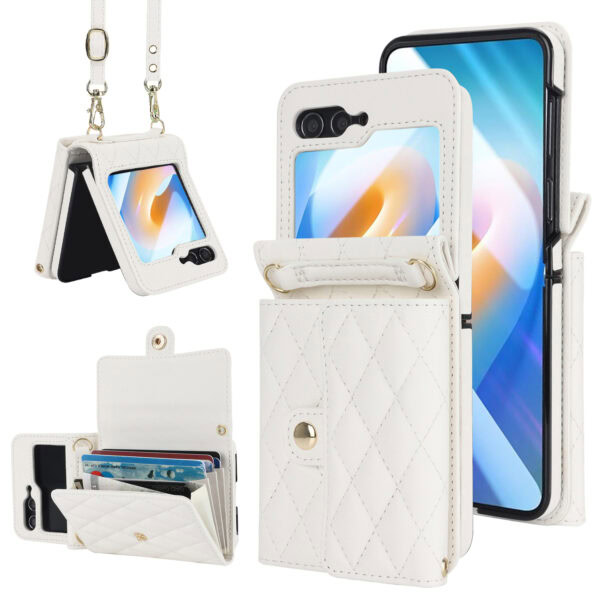 Solidenz Fashion Portemonnee hoesje met koord Samsung Galaxy Z Flip 6 - Wit