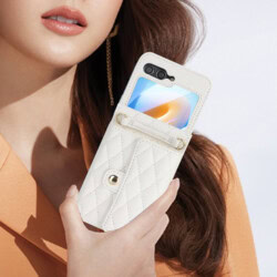 Solidenz Fashion Portemonnee hoesje met koord Samsung Galaxy Z Flip 6 – Wit - 8