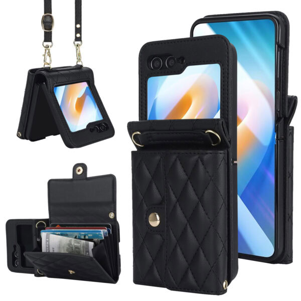 Solidenz Fashion Portemonnee hoesje met koord Samsung Galaxy Z Flip 6 - Zwart