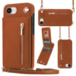 Solidenz Fashion Portemonnee hoesje met koord iPhone 16e - Bruin