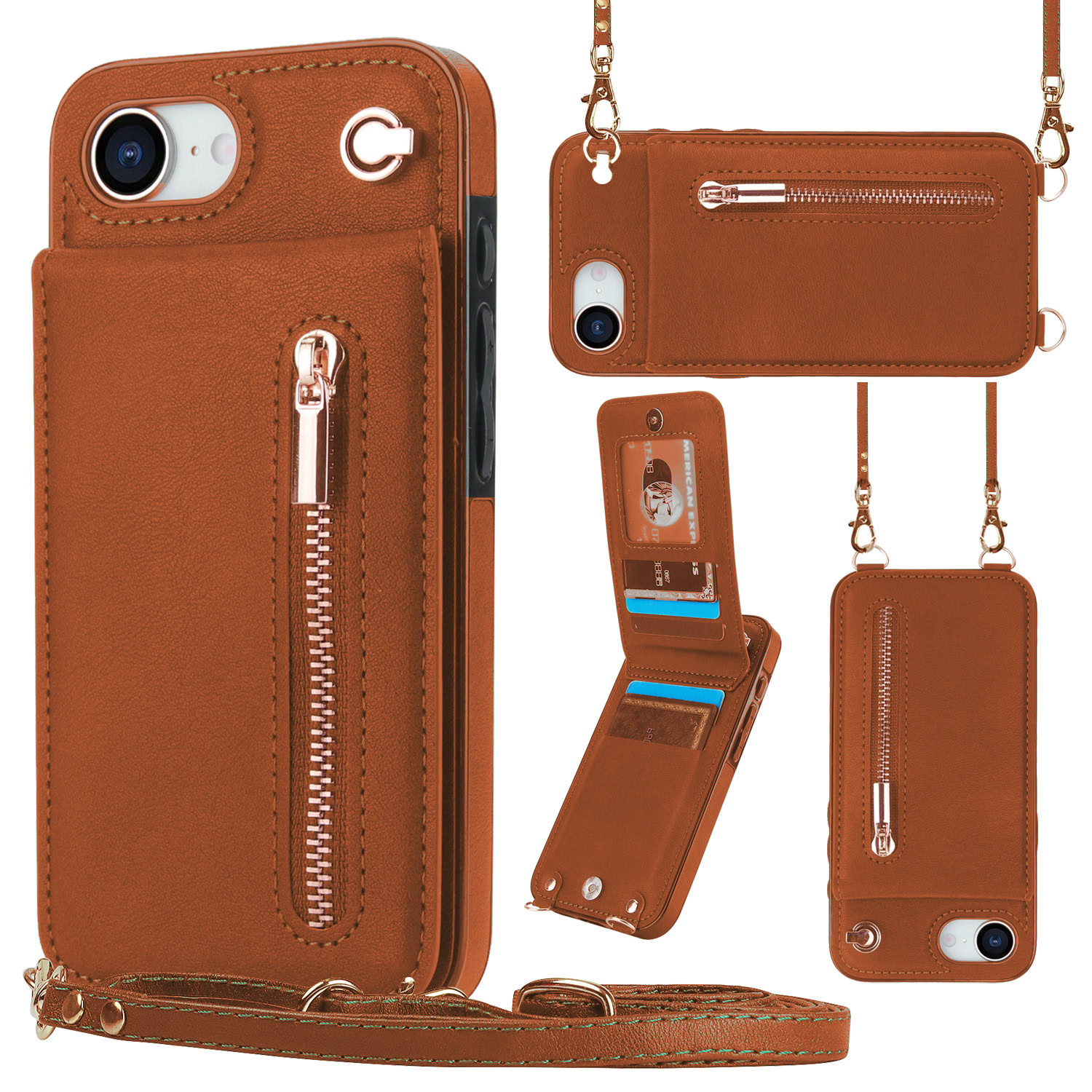 Solidenz Fashion Portemonnee hoesje met koord iPhone 16e – Bruin 1