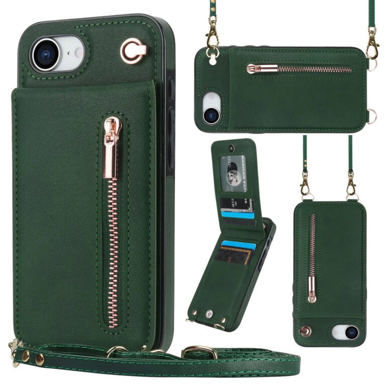 Solidenz Fashion Portemonnee hoesje met koord iPhone 17e / 16e - Groen