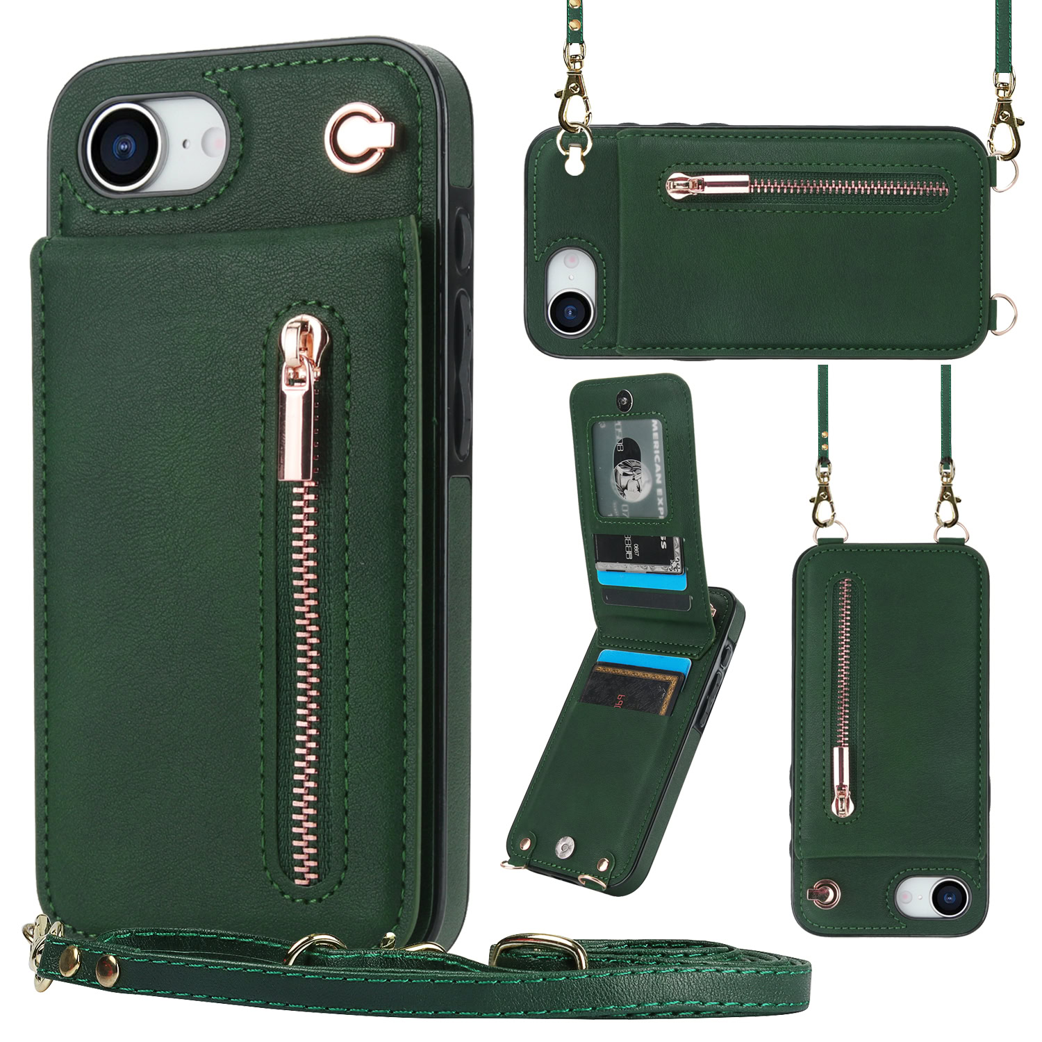 Solidenz Fashion Portemonnee hoesje met koord iPhone 16e – Groen 1