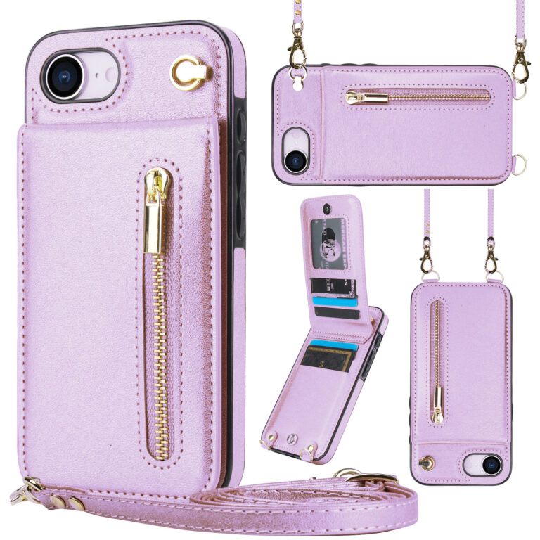 Solidenz Fashion Portemonnee hoesje met koord iPhone 17e / 16e - Violet