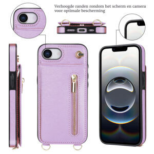 Solidenz Fashion Portemonnee hoesje met koord iPhone 16e – Violet - 1