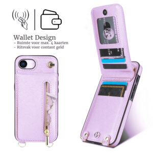 Solidenz Fashion Portemonnee hoesje met koord iPhone 16e – Violet - 2