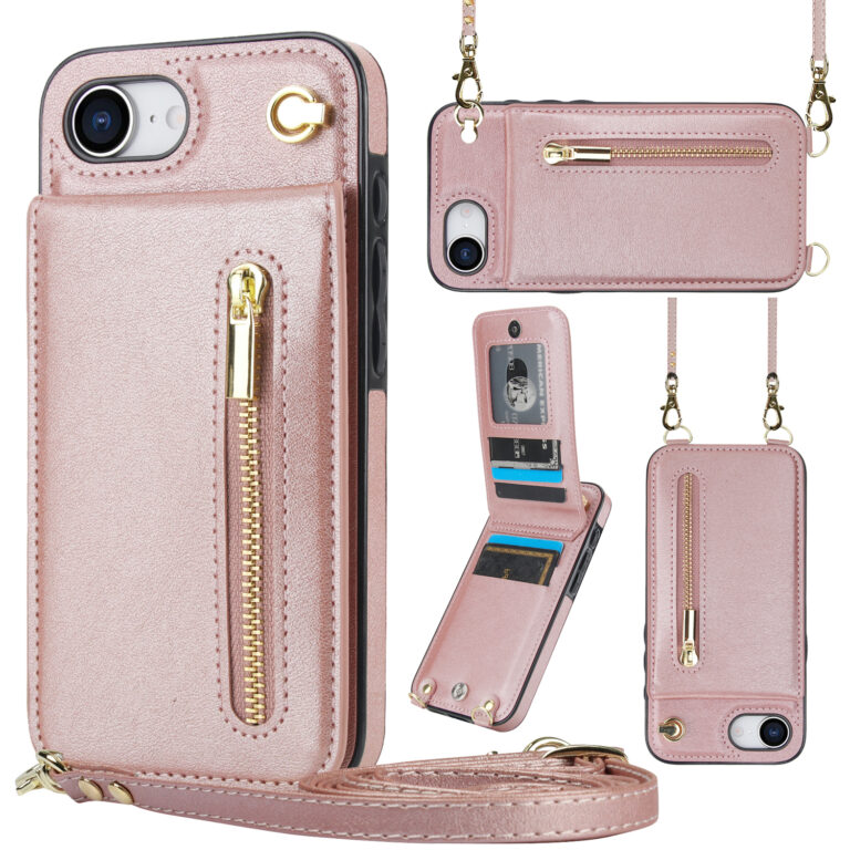 Solidenz Fashion Portemonnee hoesje met koord iPhone 17e / 16e - Roségoud