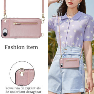 Solidenz Fashion Portemonnee hoesje met koord iPhone 16e – Roségoud - 5