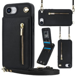 Solidenz Fashion Portemonnee hoesje met koord iPhone 16e - Zwart