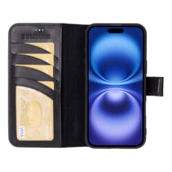 Solidenz Moda Book iPhone 16 Plus echt leren hoesje – Zwart - 1