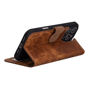 Solidenz Moda Book iPhone 16 Pro Max echt leren hoesje – Lichtbruin - 3