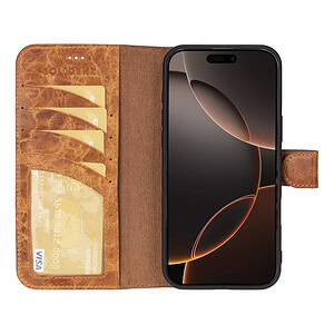 Solidenz Moda Book iPhone 16 Pro Max echt leren hoesje – Lichtbruin - 4