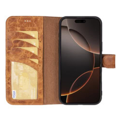 Solidenz Moda Book iPhone 16 Pro echt leren hoesje – Lichtbruin - 4