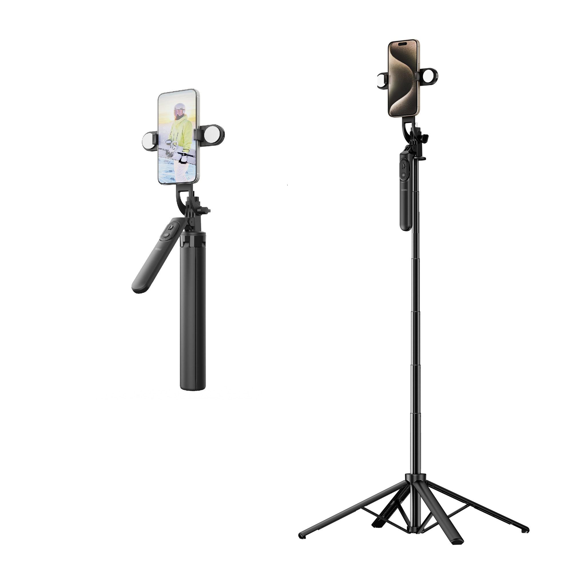 WiWu Tripod en Selfiestick - Met Statief - Met Verlichting - Met Bluetooth - Zwart Main Image