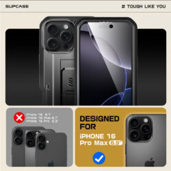 Supcase 360 Backcase hoesje met screenprotector iPhone 16 Pro Max – Zwart - 9