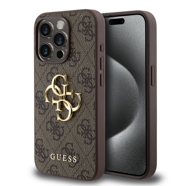 Guess Metal Logo iPhone 15 Pro hoesje - Bruin