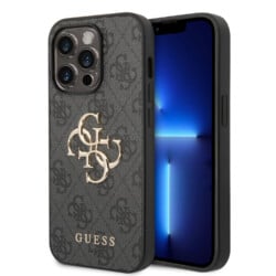 Guess Metal Logo iPhone 15 Pro hoesje - Grijs