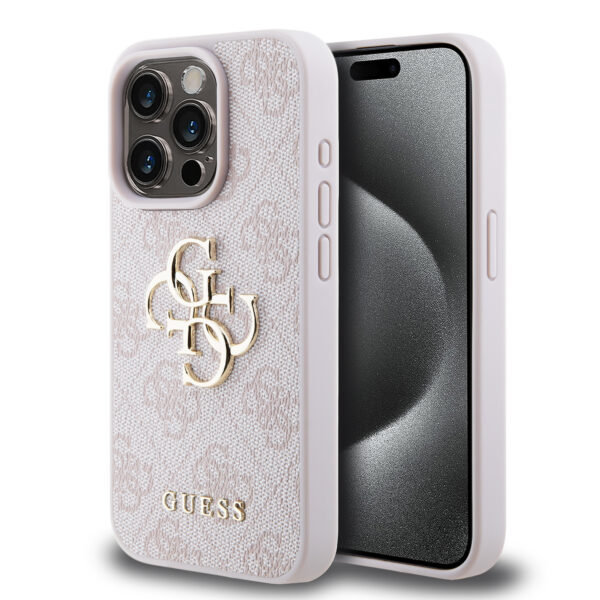 Guess Metal Logo iPhone 15 Pro hoesje - Roze