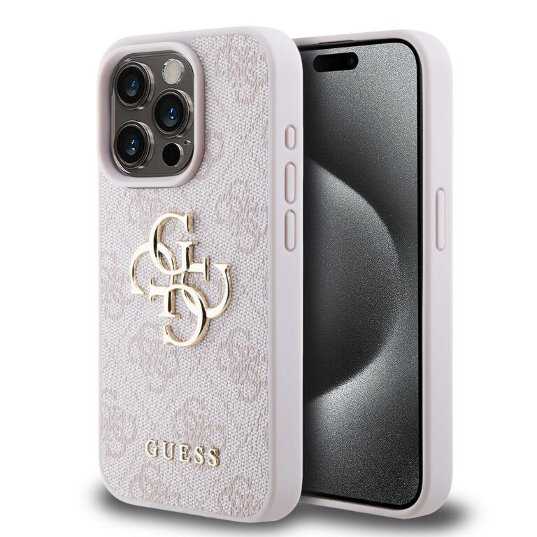 Guess Metal Logo iPhone 15 Pro hoesje - Roze