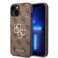 Guess Metal Logo iPhone 15 hoesje - Bruin
