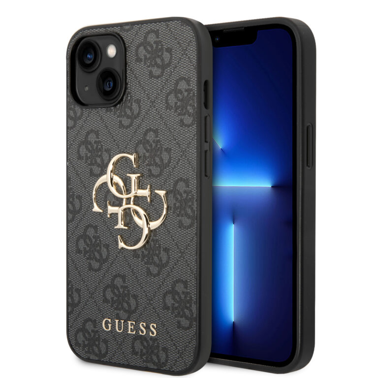 Guess Metal Logo iPhone 15 hoesje - Grijs