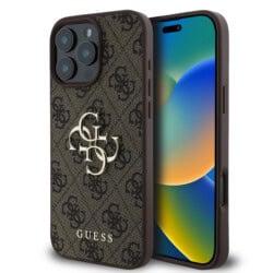 Guess Metal Logo iPhone 16 Pro Max hoesje - Bruin