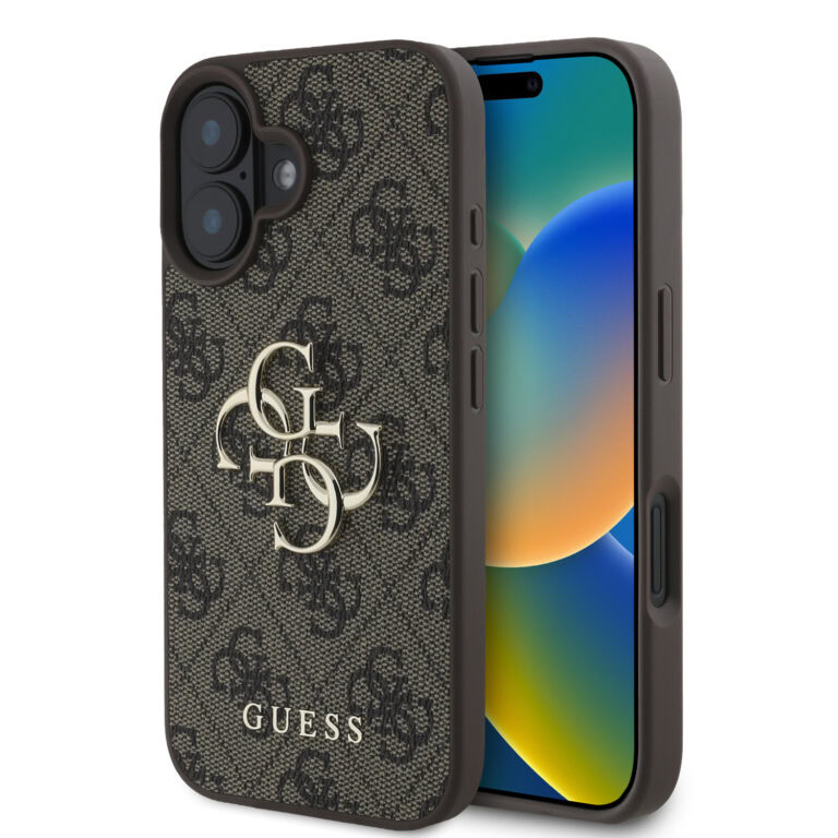 Guess Metal Logo iPhone 16 hoesje - Bruin