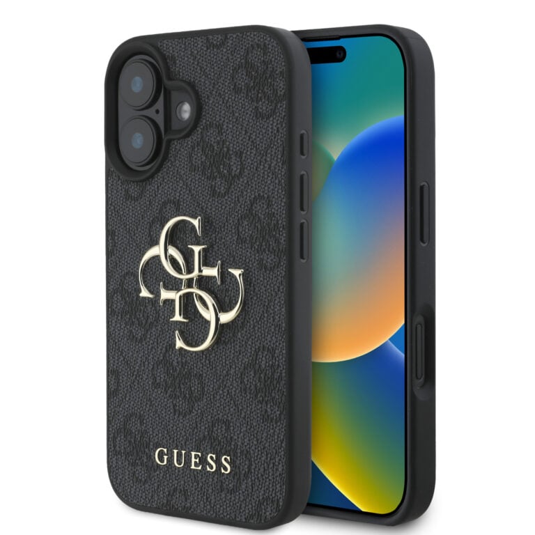 Guess Metal Logo iPhone 16 hoesje - Grijs