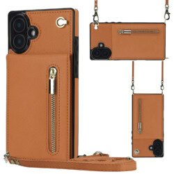 Solidenz Fashion Portemonnee hoesje met koord iPhone 16 - Bruin