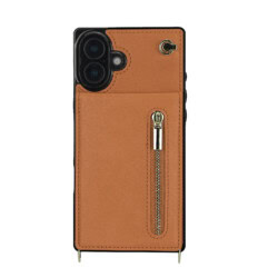 Solidenz Fashion Portemonnee hoesje met koord iPhone 16 – Bruin - 1