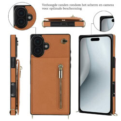 Solidenz Fashion Portemonnee hoesje met koord iPhone 16 – Bruin - 4