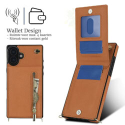 Solidenz Fashion Portemonnee hoesje met koord iPhone 16 – Bruin - 5