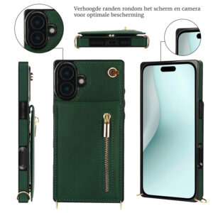 Solidenz Fashion Portemonnee hoesje met koord iPhone 16 – Groen - 7