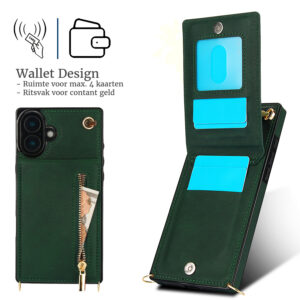 Solidenz Fashion Portemonnee hoesje met koord iPhone 16 – Groen - 8
