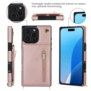 Solidenz Fashion Portemonnee hoesje met koord iPhone 16 Pro - Roségoud - 6