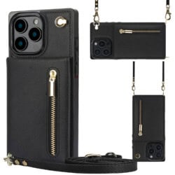 Solidenz Fashion Portemonnee hoesje met koord iPhone 16 Pro Max - Zwart