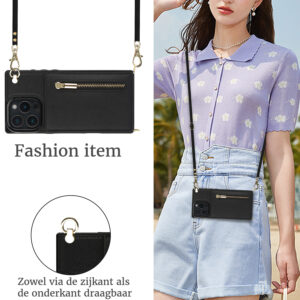 Solidenz Fashion Portemonnee hoesje met koord iPhone 16 Pro - Zwart - 5