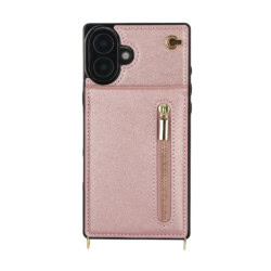 Solidenz Fashion Portemonnee hoesje met koord iPhone 16 Plus – Roségoud - 1