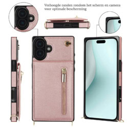 Solidenz Fashion Portemonnee hoesje met koord iPhone 16 Plus – Roségoud - 5