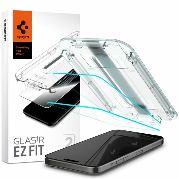 Spigen EZ Fit Screen protector iPhone 15 Pro met installatie tools - 2 Stuks