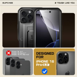 Supcase 360 Backcase hoesje met screenprotector iPhone 16 Pro – Zwart - 9