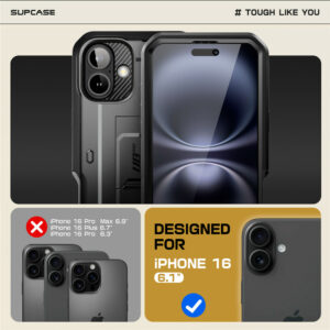 Supcase 360 Backcase hoesje met screenprotector iPhone 16 – Zwart - 9