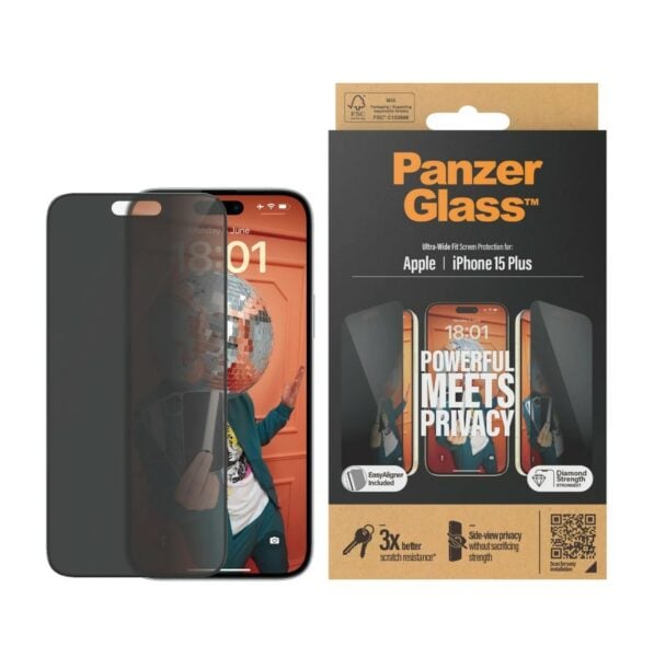 PanzerGlass Privacy Screen Protector Ultra-Wide Fit iPhone 15 Plus