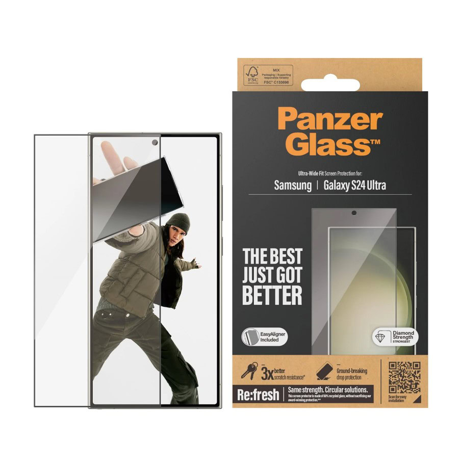 PanzerGlass Ultra-Wide Fit Screen Protector Samsung Galaxy S24 Ultra Protection Anti-reflective en Anti-Blue Light