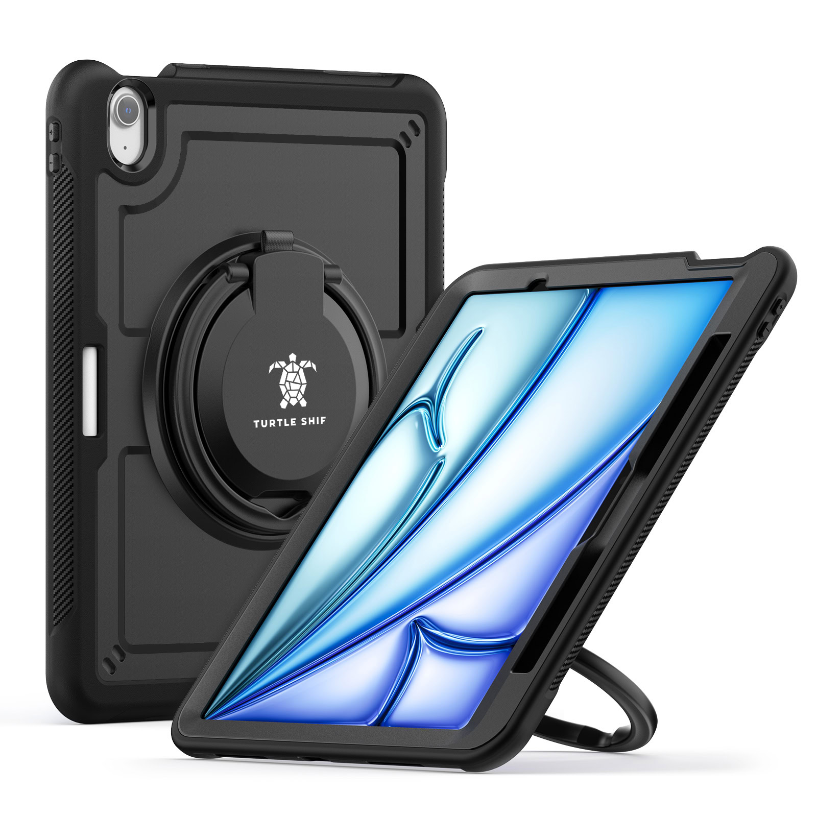 Turtle Shift Perfect Grip Hoes met screen protector iPad Air 6 (M3 en M2) - 11 inch 2024 - Zwart Main Image