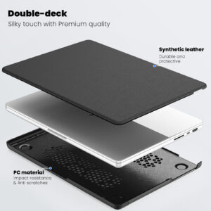 Turtle Shift vegan leer Laptopcover MacBook Pro 14' inch - 2023 / 2021 - A2442 / A2779 / A2918 / A2992 - Zwart - 1
