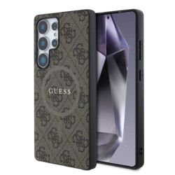 Guess PU Leer 4G Logo met MagSafe Samsung Galaxy S25 Ultra - Bruin