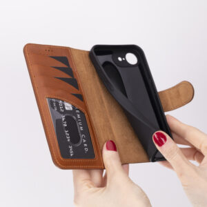 Solidenz Moda Book iPhone 16e echt leren hoesje – Bruin - 4