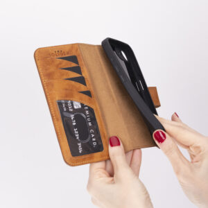 Solidenz Moda Book iPhone 16e echt leren hoesje – Lichtbruin - 4
